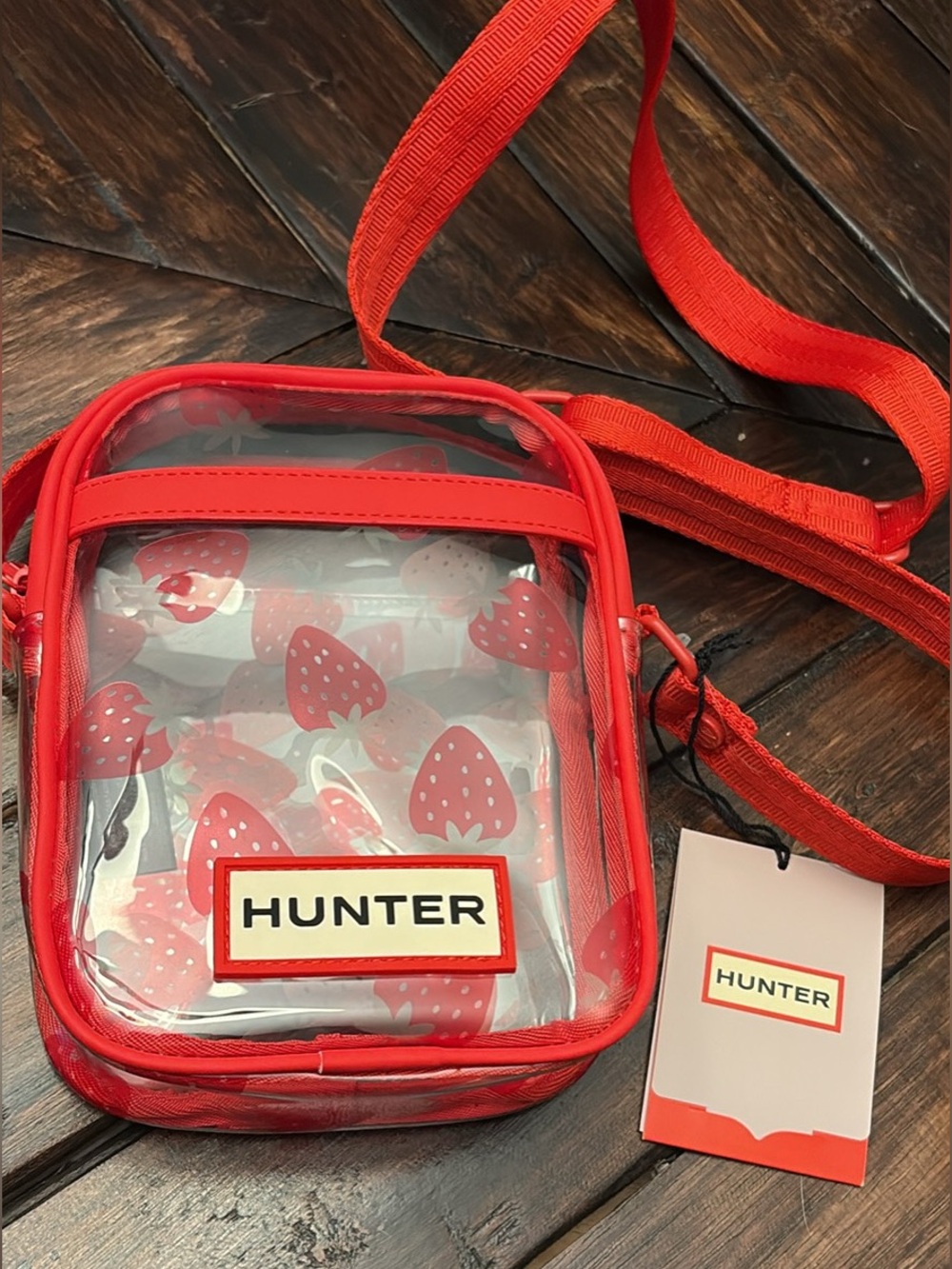 Women’s Hunter Strawberry Print Clear Crossbody Bag in Red